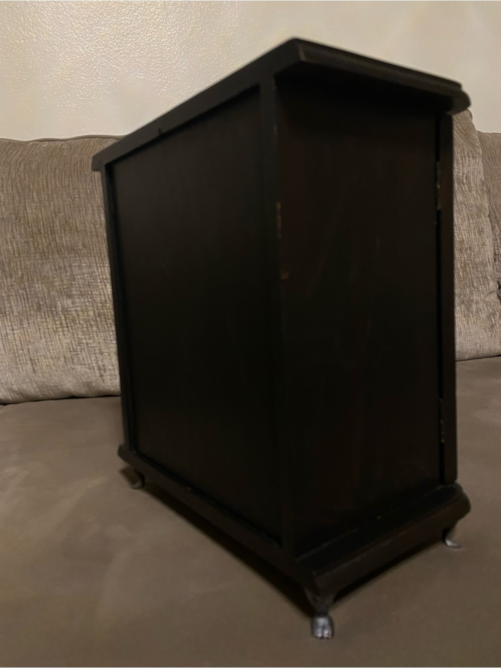 Vintage Hand Painted Black Wooden Jewelry Armoire with Stained Glass Doors - Picture 7 of 9